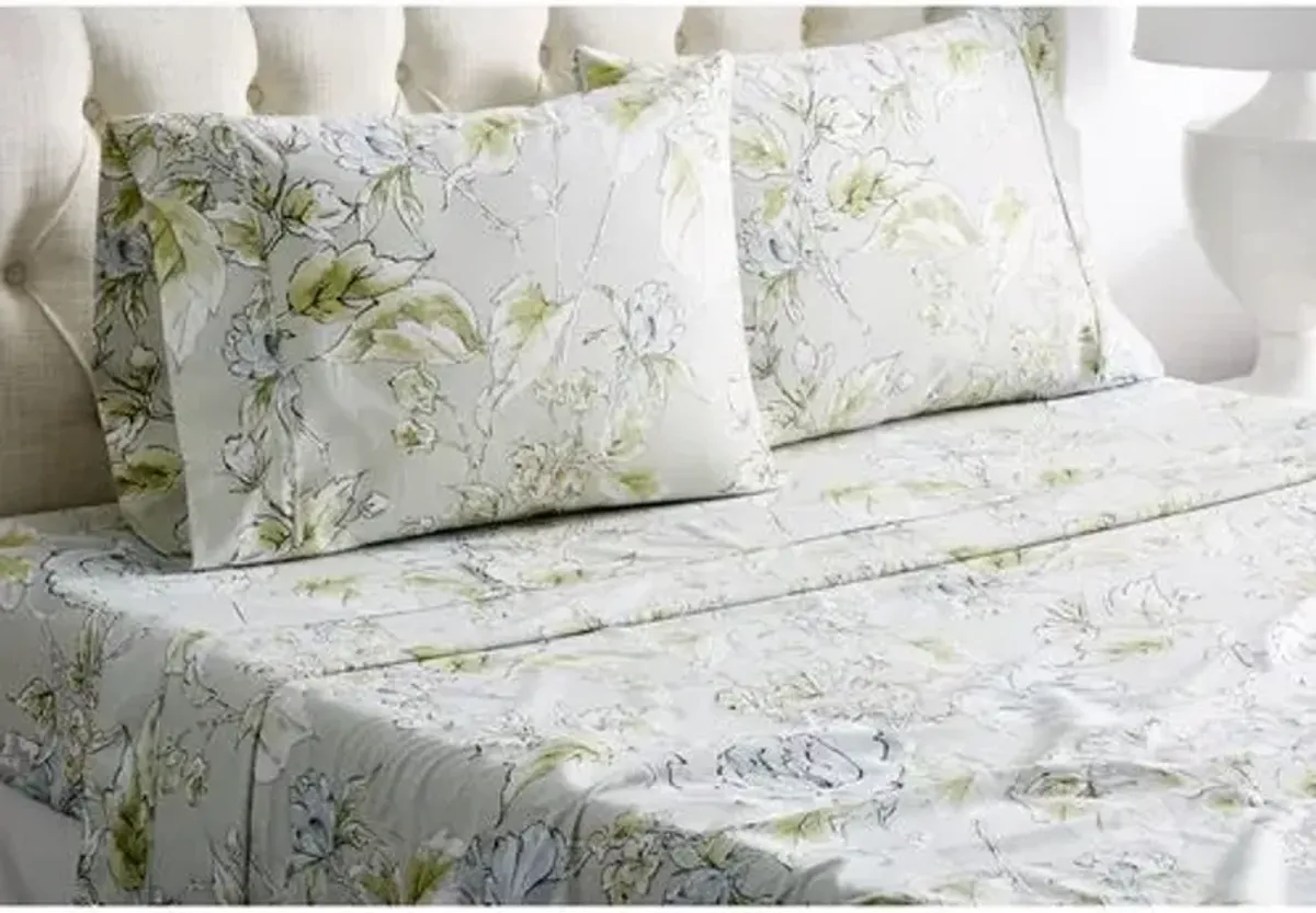 Marigold Sheet Set - Green - Belle Epoque, 300 Thread Count, Egyptian Cotton Sateen, Soft and Luxurious