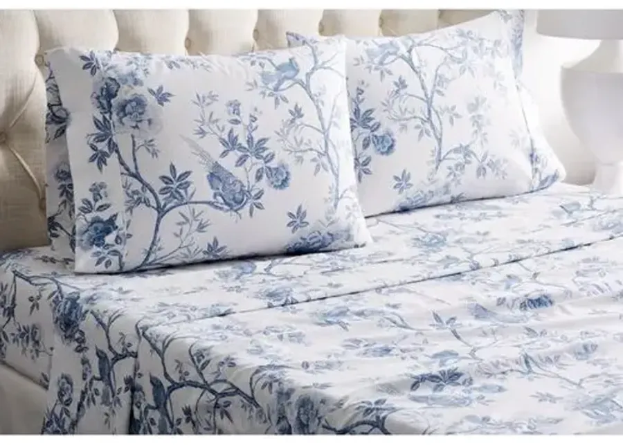 Josephine Sheet Set - Blue - Belle Epoque, 300 Thread Count, Egyptian Cotton Sateen, Soft and Luxurious