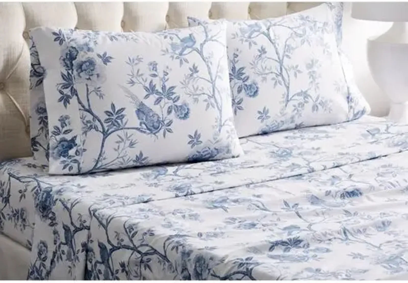 Josephine Sheet Set - Blue - Belle Epoque, 300 Thread Count, Egyptian Cotton Sateen, Soft and Luxurious