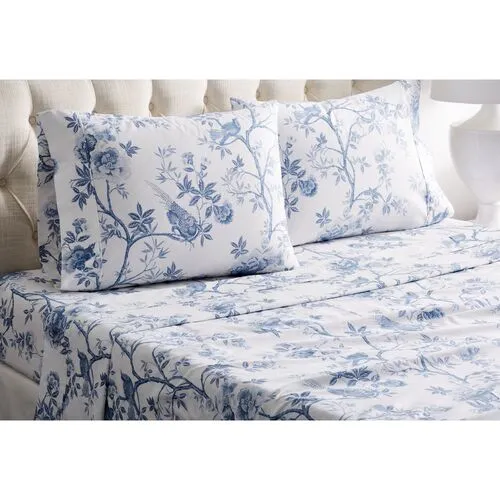 Josephine Sheet Set - Blue - Belle Epoque, 300 Thread Count, Egyptian Cotton Sateen, Soft and Luxurious