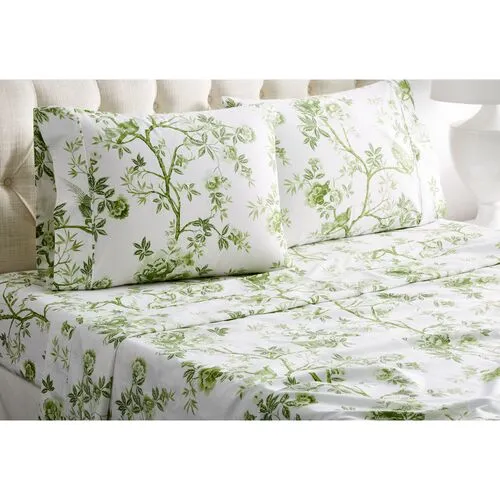 Josephine Sheet Set - Sage - Belle Epoque - Green, 300 Thread Count, Egyptian Cotton Sateen, Soft and Luxurious