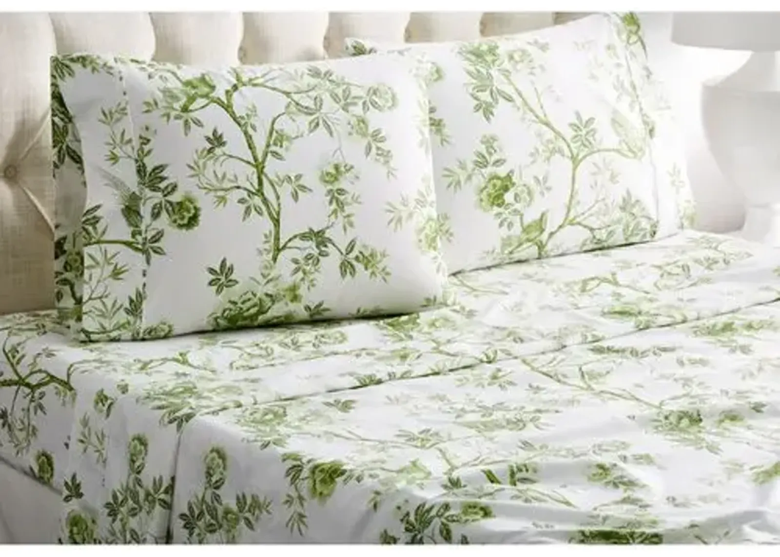 Josephine Sheet Set - Sage - Belle Epoque - Green, 300 Thread Count, Egyptian Cotton Sateen, Soft and Luxurious