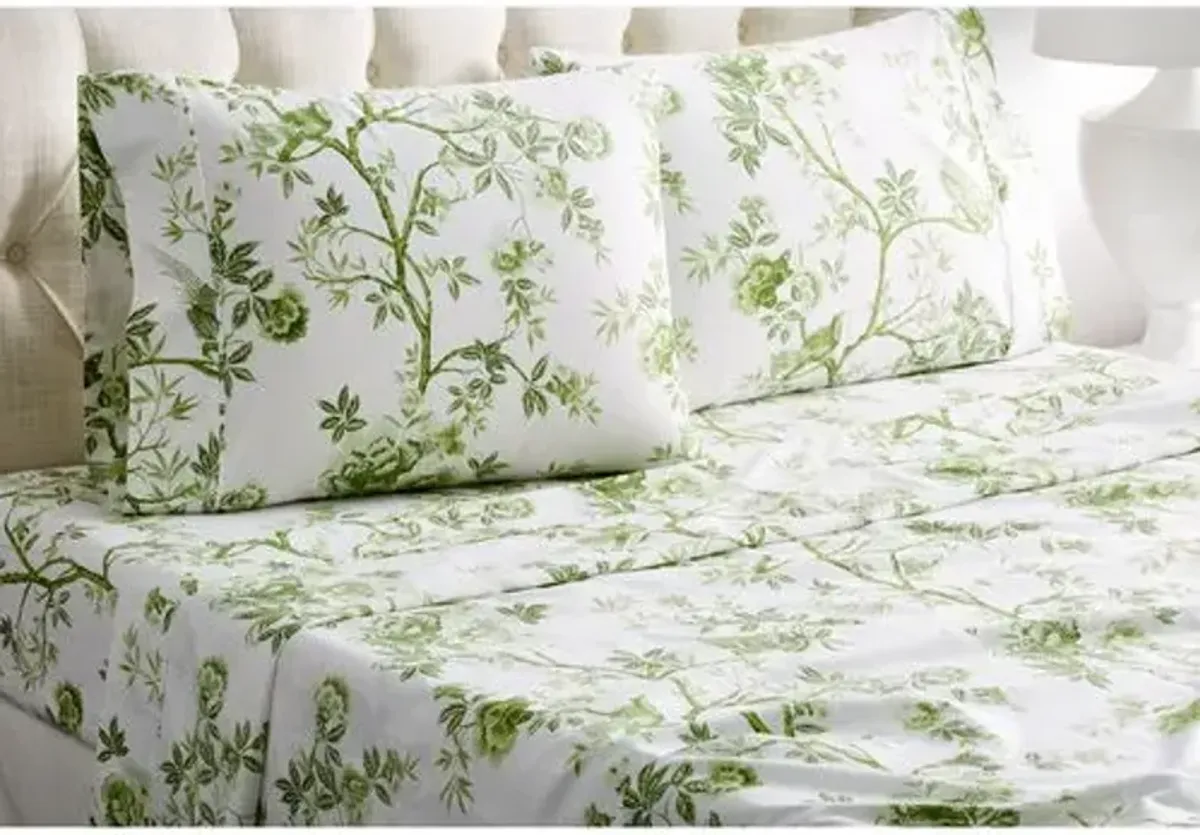 Josephine Sheet Set - Sage - Belle Epoque - Green, 300 Thread Count, Egyptian Cotton Sateen, Soft and Luxurious