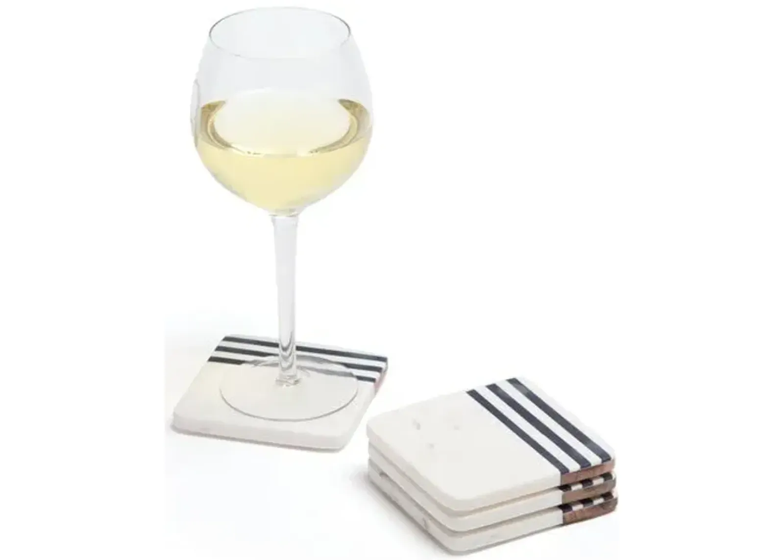 Set of 4 Tortola Marble Coasters - White/Navy