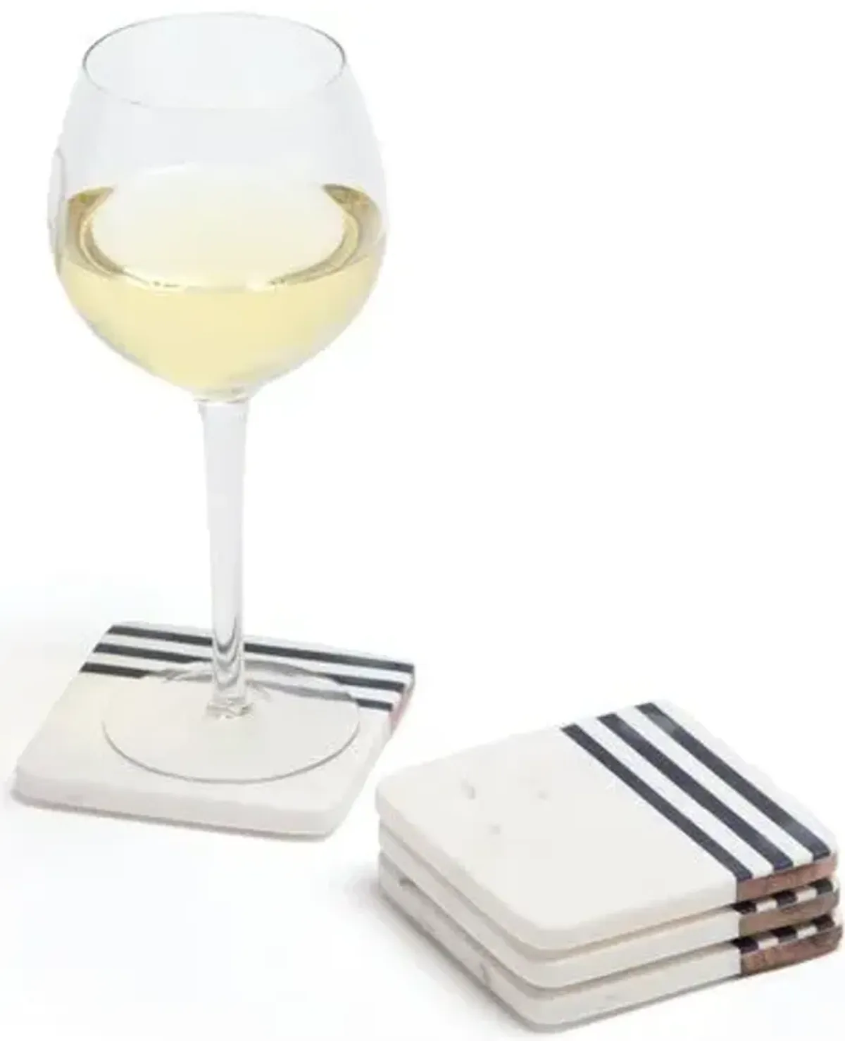 Set of 4 Tortola Marble Coasters - White/Navy