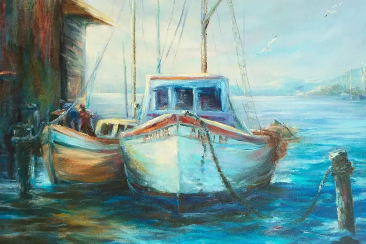 Docked Fishing Boats - McNaught Fine Art - Blue