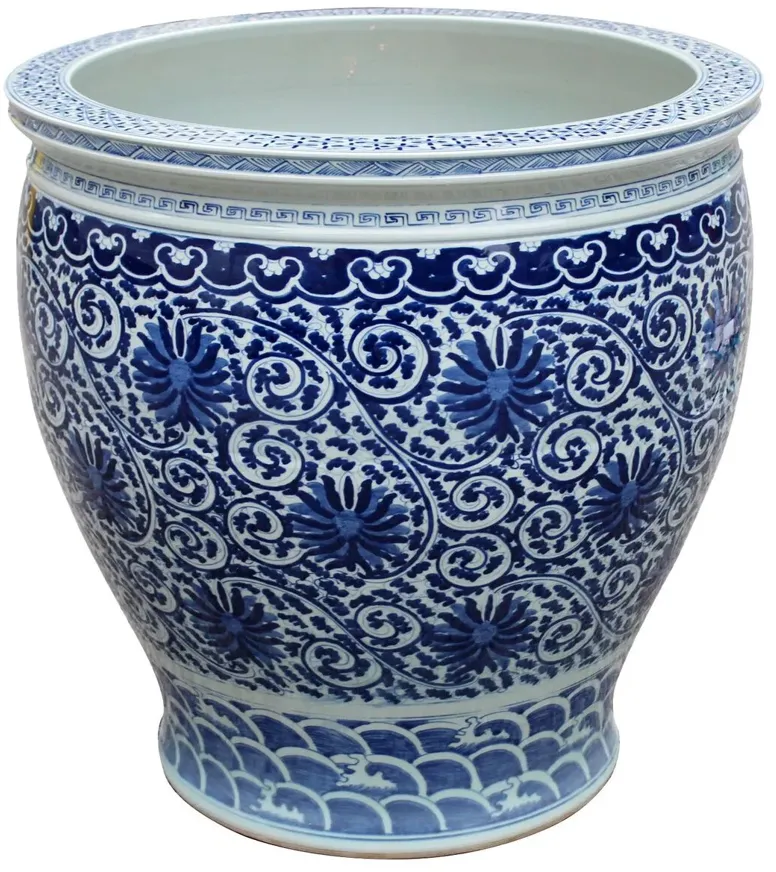 Twisted Lotus Large Planter, Blue/White