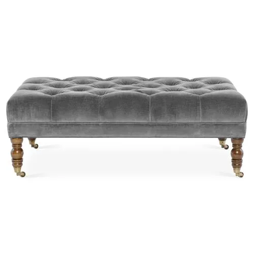 Anna Cocktail Ottoman - Gray Velvet - Miles Talbott - Handcrafted