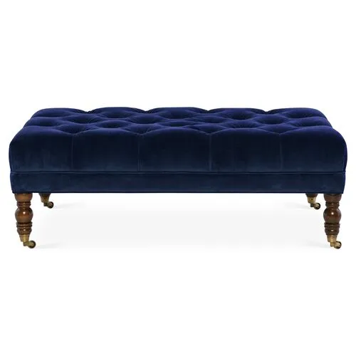 Anna Cocktail Ottoman - Velvet - Miles Talbott - Handcrafted - Blue