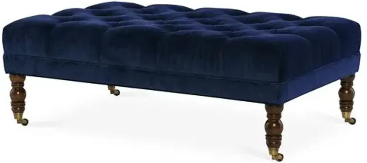 Anna Cocktail Ottoman - Velvet - Miles Talbott - Handcrafted - Blue