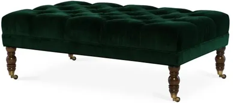 Anna Cocktail Ottoman - Emerald Velvet - Miles Talbott - Handcrafted - Green