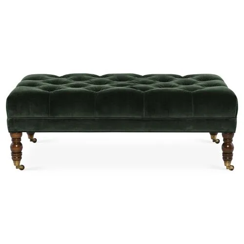 Anna Cocktail Ottoman - Forest Velvet - Miles Talbott - Handcrafted - Green