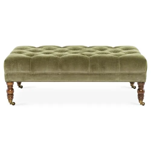 Anna Cocktail Ottoman - Lichen Velvet - Miles Talbott - Handcrafted - Green