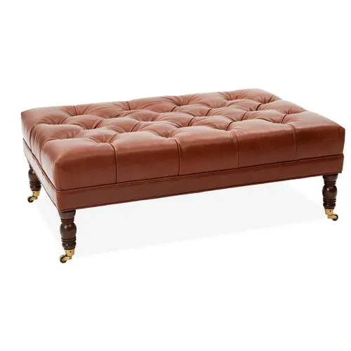 Anna Cocktail Ottoman - Leather - Miles Talbott - Brown