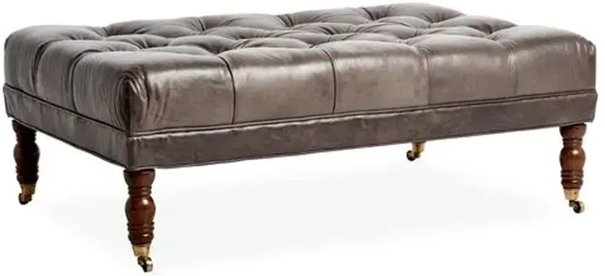 Anna Cocktail Ottoman - Leather - Miles Talbott - Gray