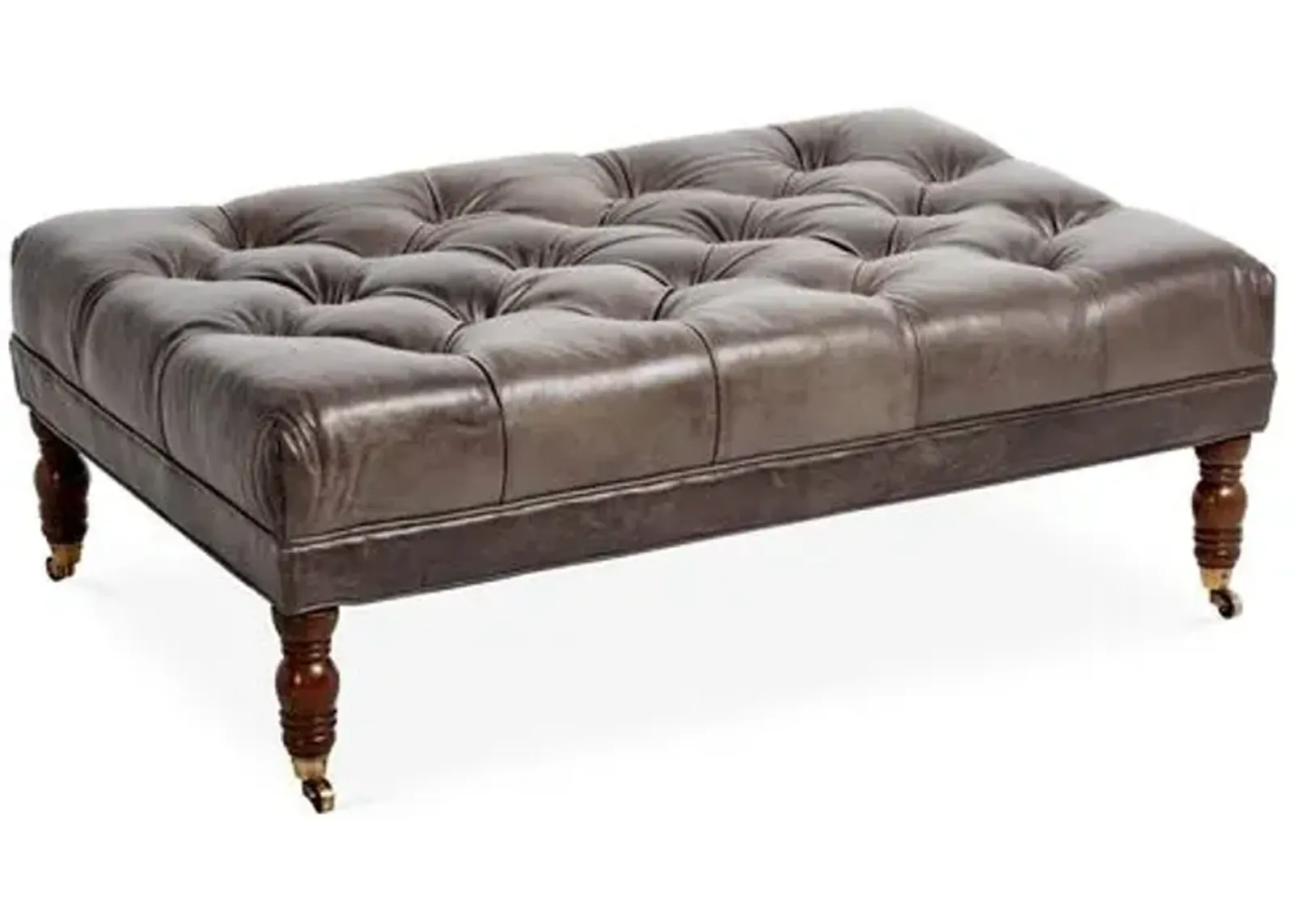 Anna Cocktail Ottoman - Leather - Miles Talbott - Gray