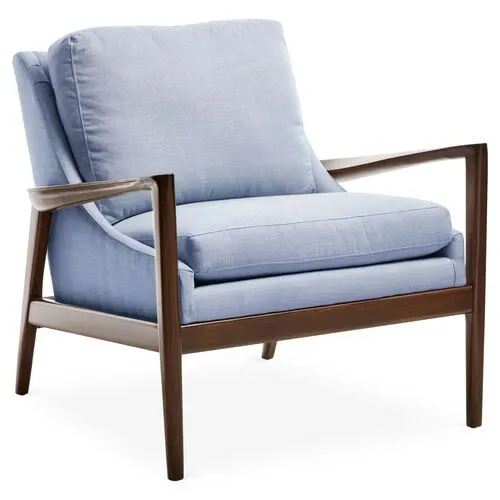 Ebonwood Accent Chair - Blue Linen - Miles Talbott, Comfortable, Durable