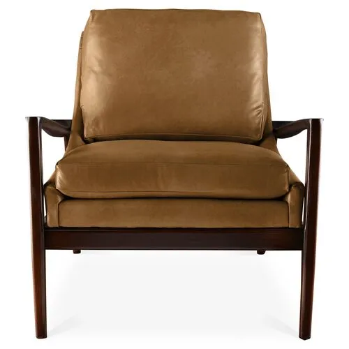 Ebonwood Accent Chair - Caramel Leather - Miles Talbott - Brown, Comfortable, Durable