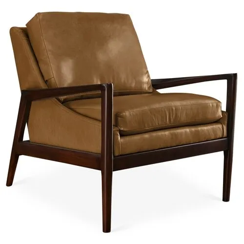 Ebonwood Accent Chair - Caramel Leather - Miles Talbott - Brown, Comfortable, Durable