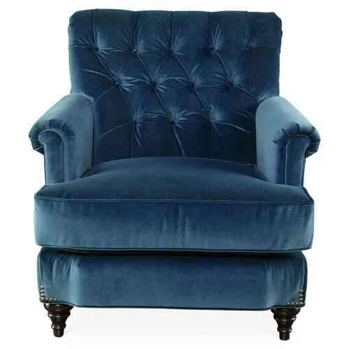 Acton Tufted Club Chair - Blue Velvet - Miles Talbott