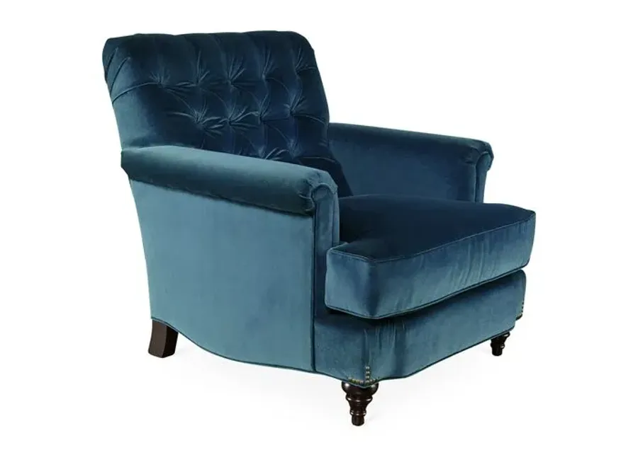 Acton Tufted Club Chair - Blue Velvet - Miles Talbott