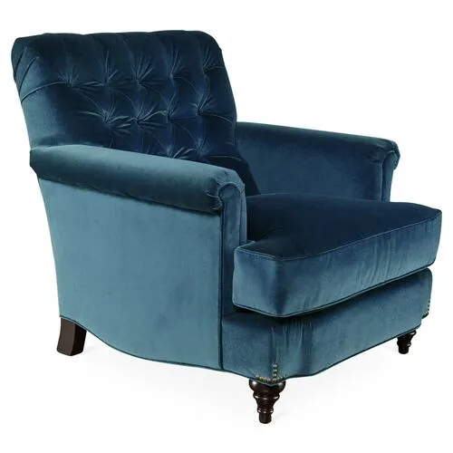 Acton Tufted Club Chair - Blue Velvet - Miles Talbott