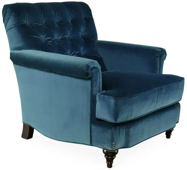 Acton Tufted Club Chair, Blue Velvet