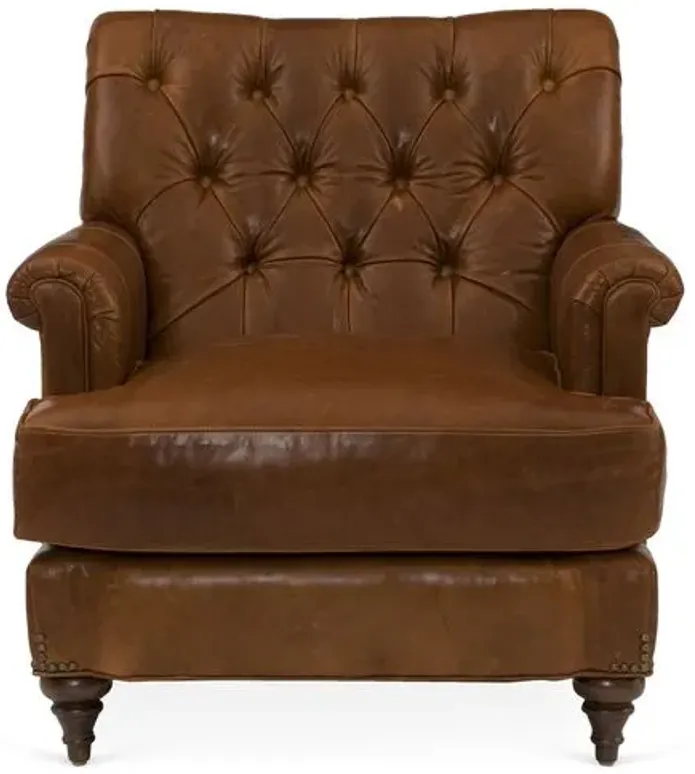 Acton Tufted Club Chair - Saddle Leather - Miles Talbott