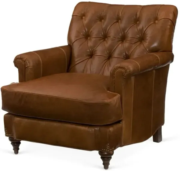 Acton Tufted Club Chair, Saddle Leather