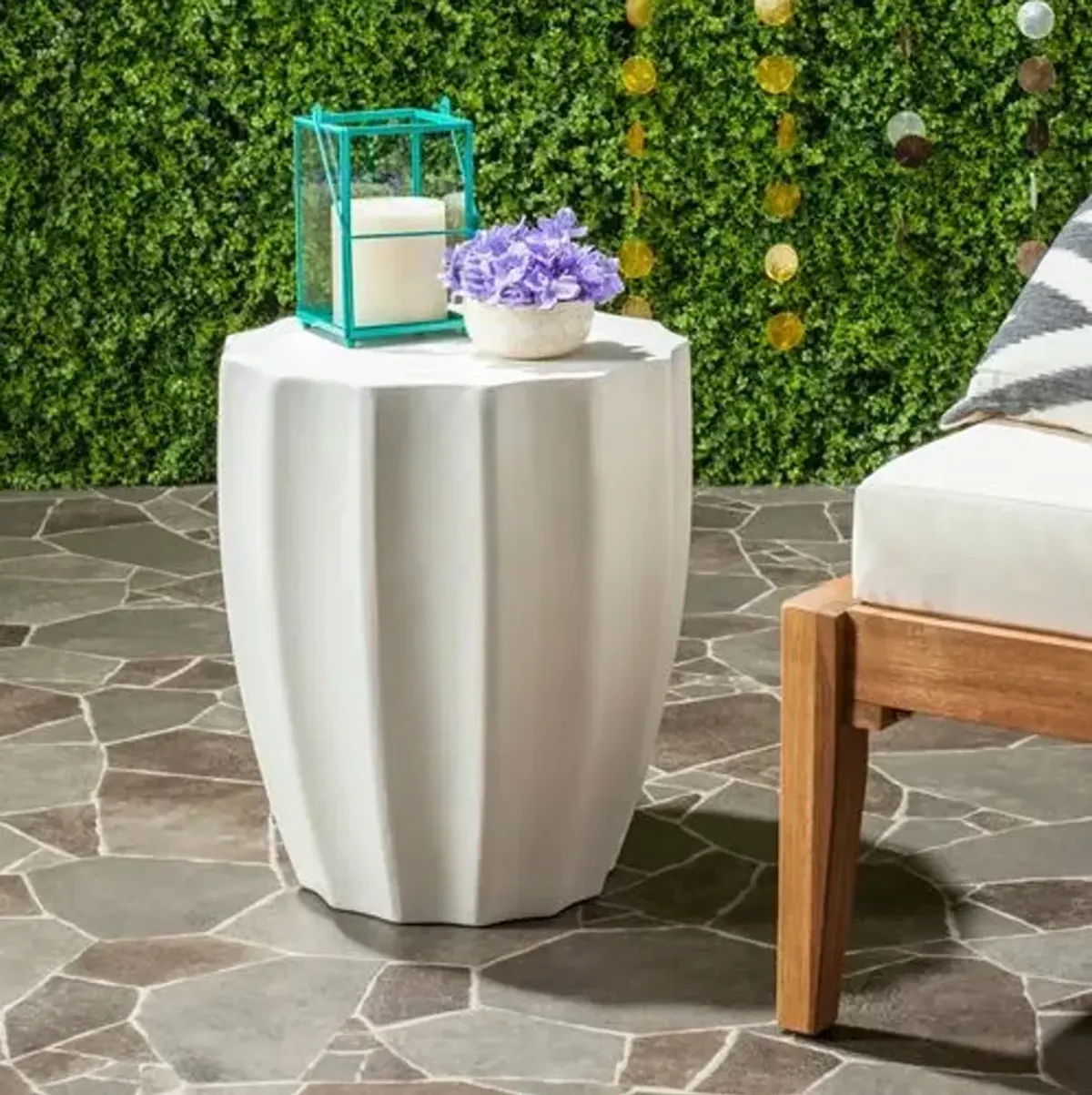 Vasan Outdoor Concrete Side Table - Ivory - White