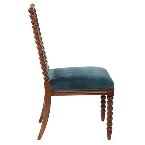 Barton Spindle Side Chair - Teal Velvet - Blue