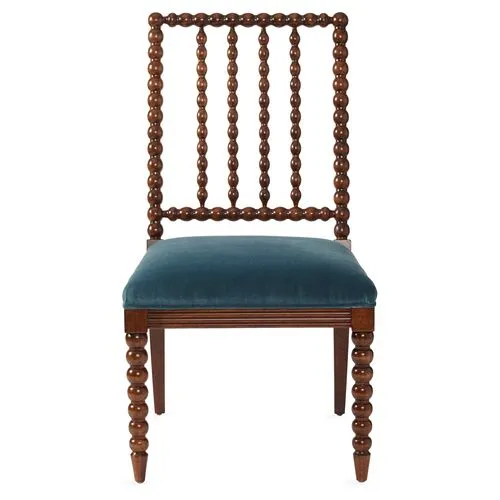 Barton Spindle Side Chair - Teal Velvet - Blue