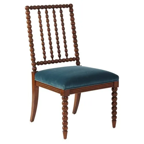 Barton Spindle Side Chair - Teal Velvet - Blue