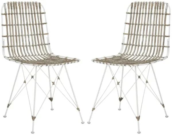 Rae Whitewash Wicker Side Chairs, Pair