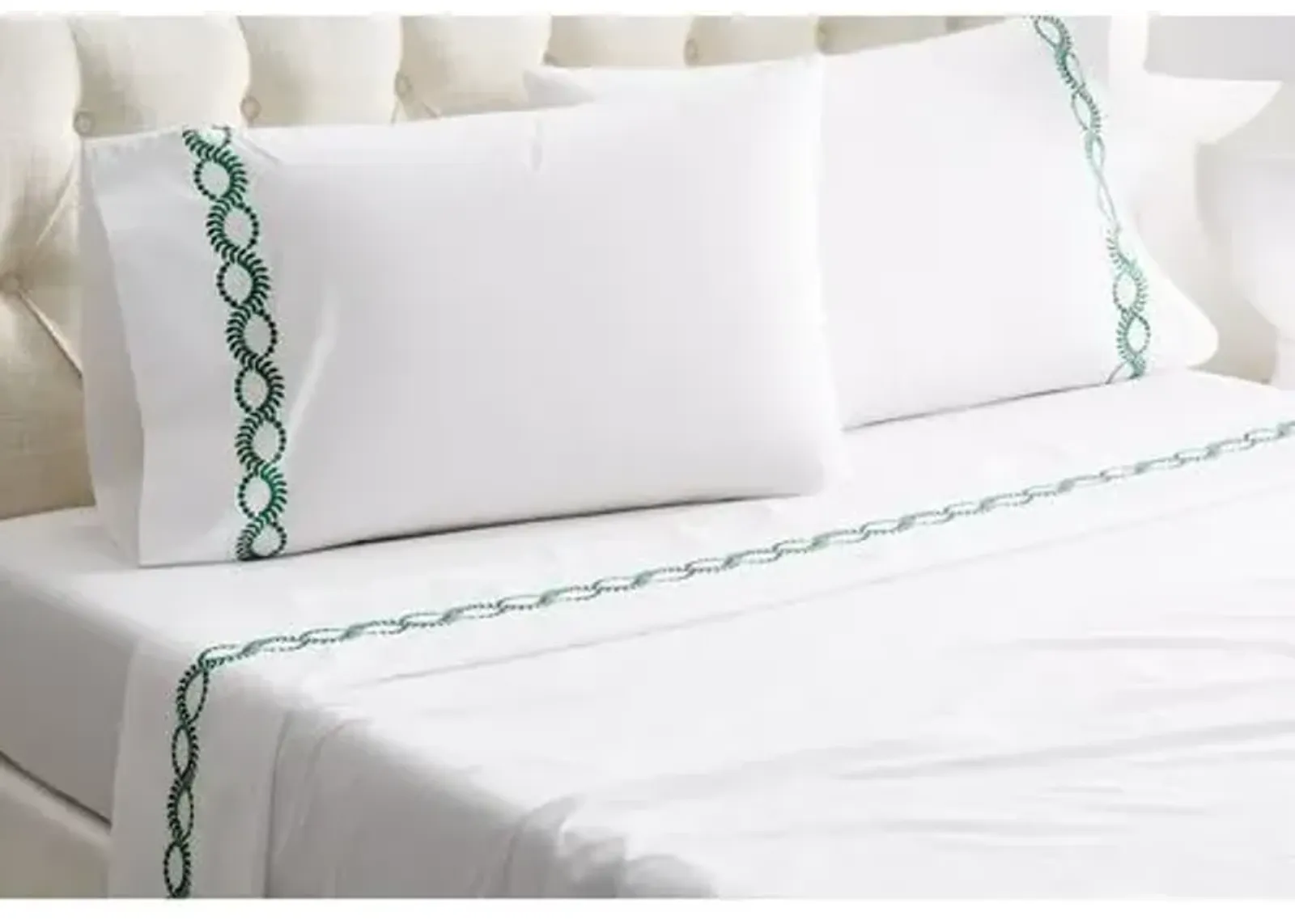 Wheat Sheet Set - White/Green - Hamburg House, 300 Thread Count, Egyptian Cotton Sateen, Soft and Luxurious