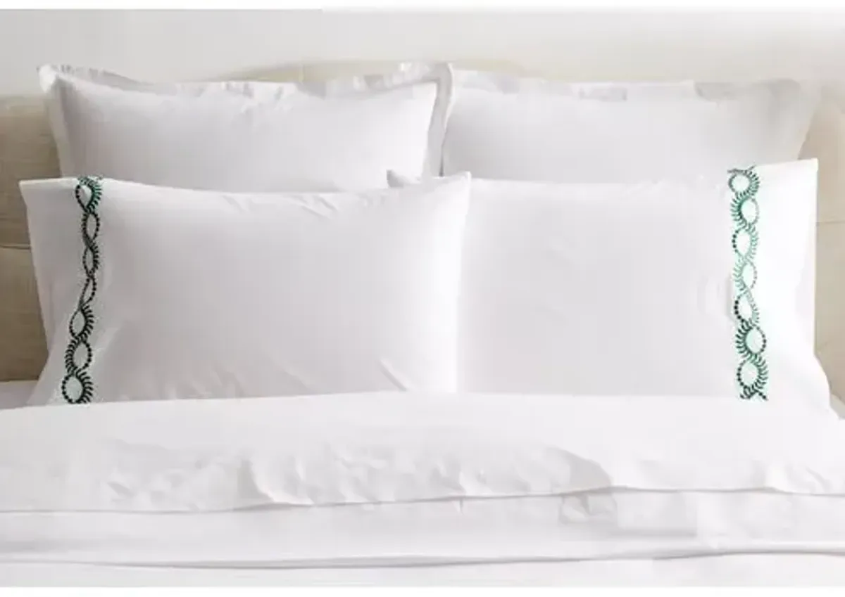 Set of 2 Wheat Pillowcases - White/Green - Hamburg House