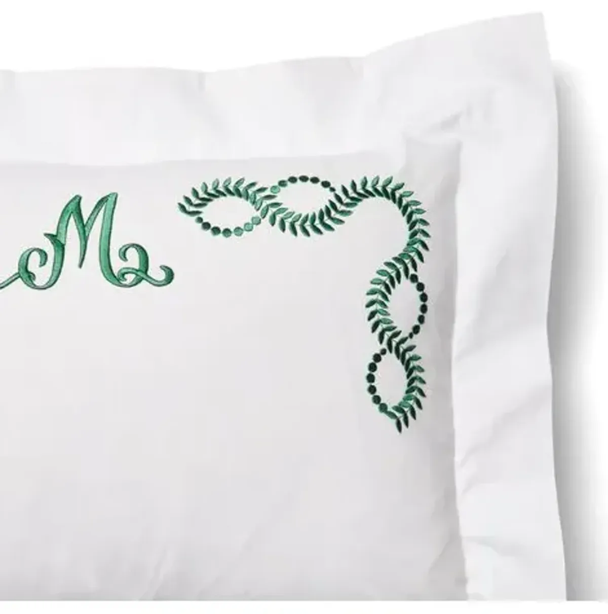 Wheat Monogram Boudoir Sham - White/Green - Hamburg House