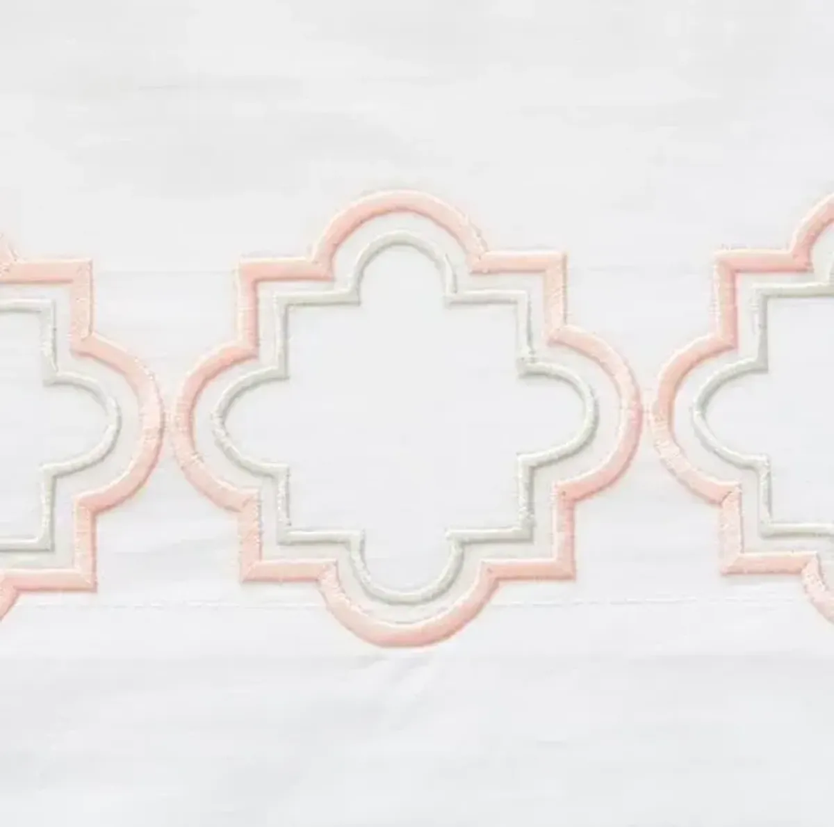 Quatrefoil Embroidered Outline Sheet Set - Hamburg House - White, 300 Thread Count, Egyptian Cotton Sateen, Soft and Luxurious
