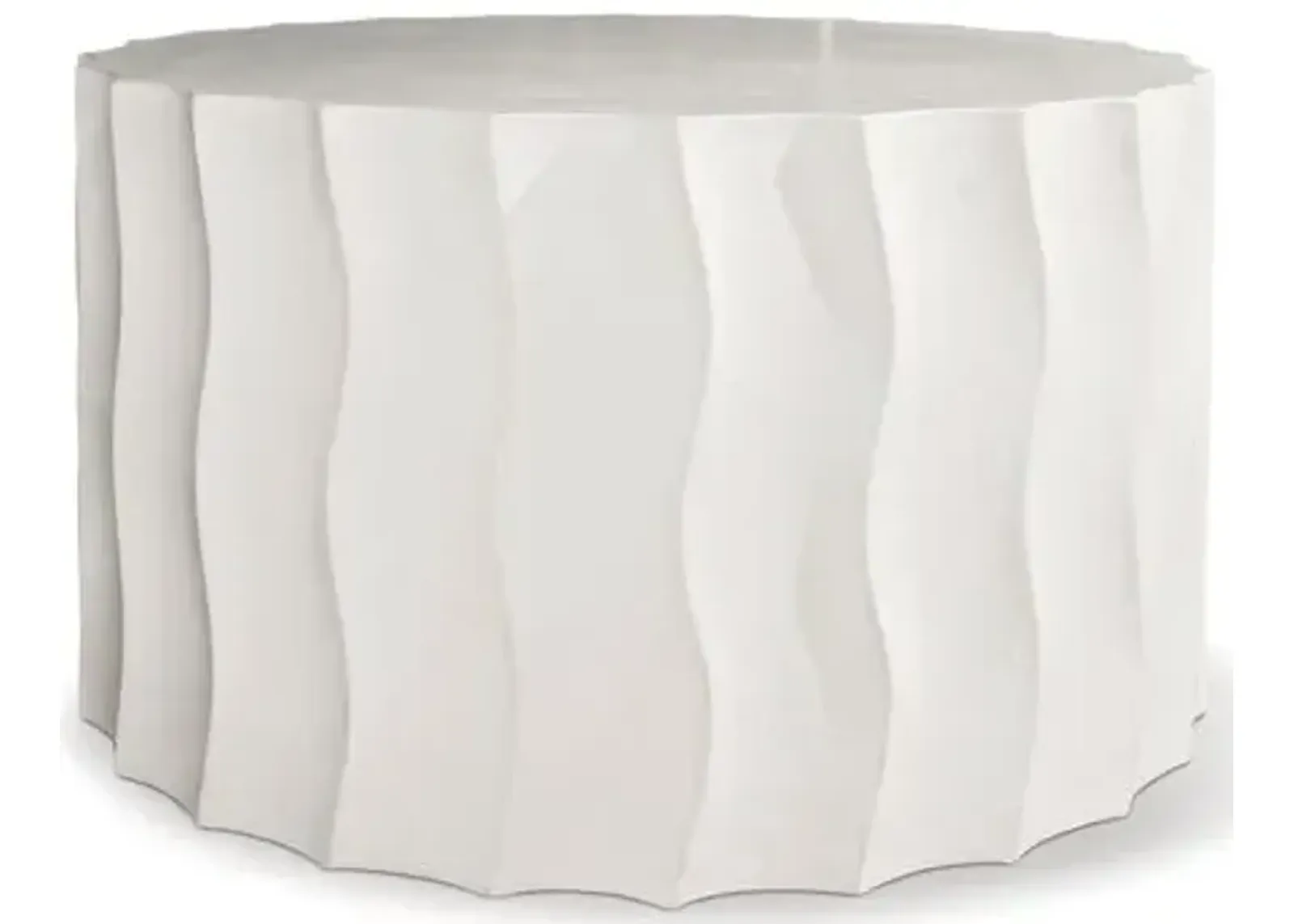 Wave Wide Concrete Outdoor Side Table - Pearl - White