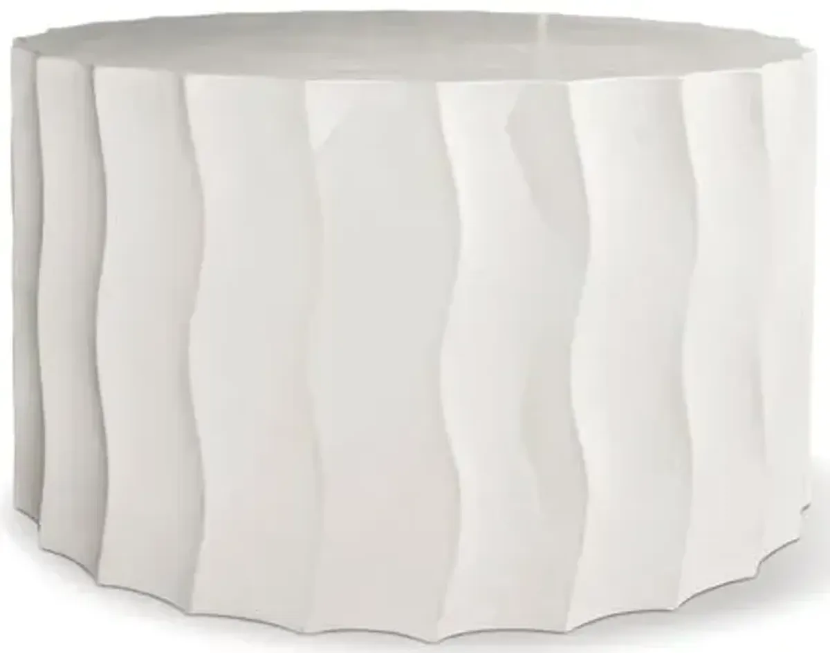 Wave Wide Concrete Outdoor Side Table - Pearl - White