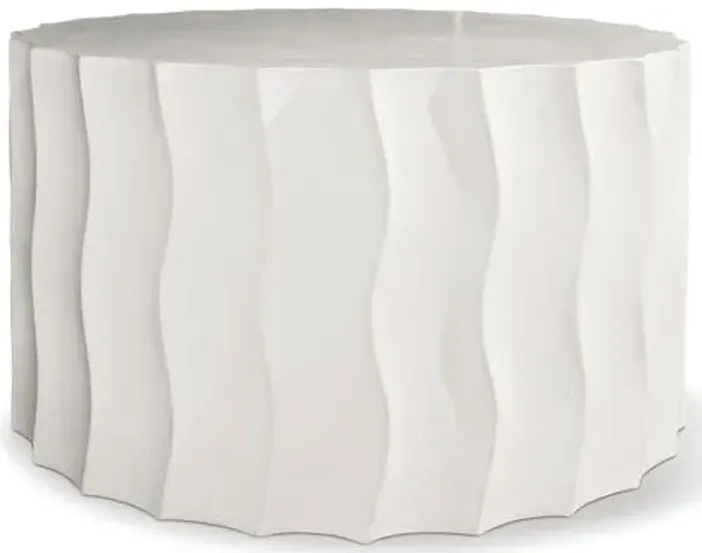 Wave Wide Concrete Outdoor Side Table - Pearl - White