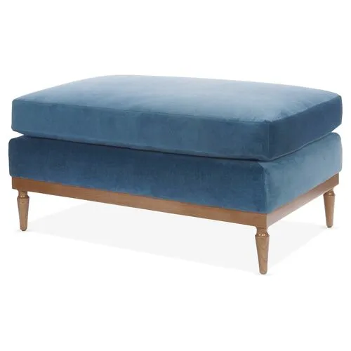 Sutton Velvet Ottoman - Blue