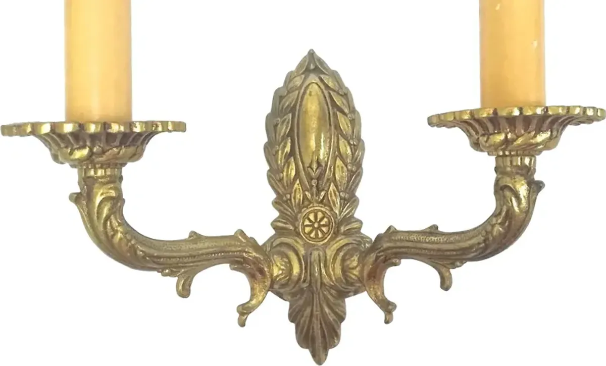 Antique Brass Acanthus Leaf Sconces - Set of 2 - Vermilion Designs - Gold