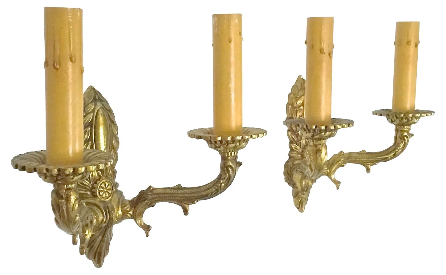 Antique Brass Acanthus Leaf Sconces - Set of 2 - Vermilion Designs - Gold