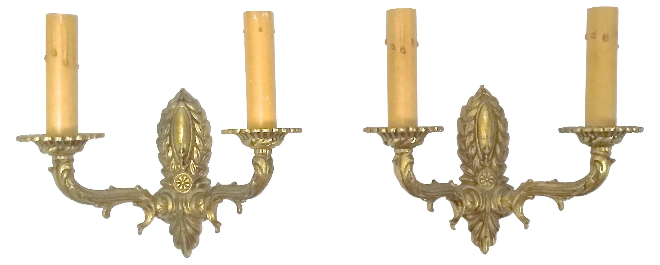 Antique Brass Acanthus Leaf Sconces - Set of 2 - Vermilion Designs - Gold