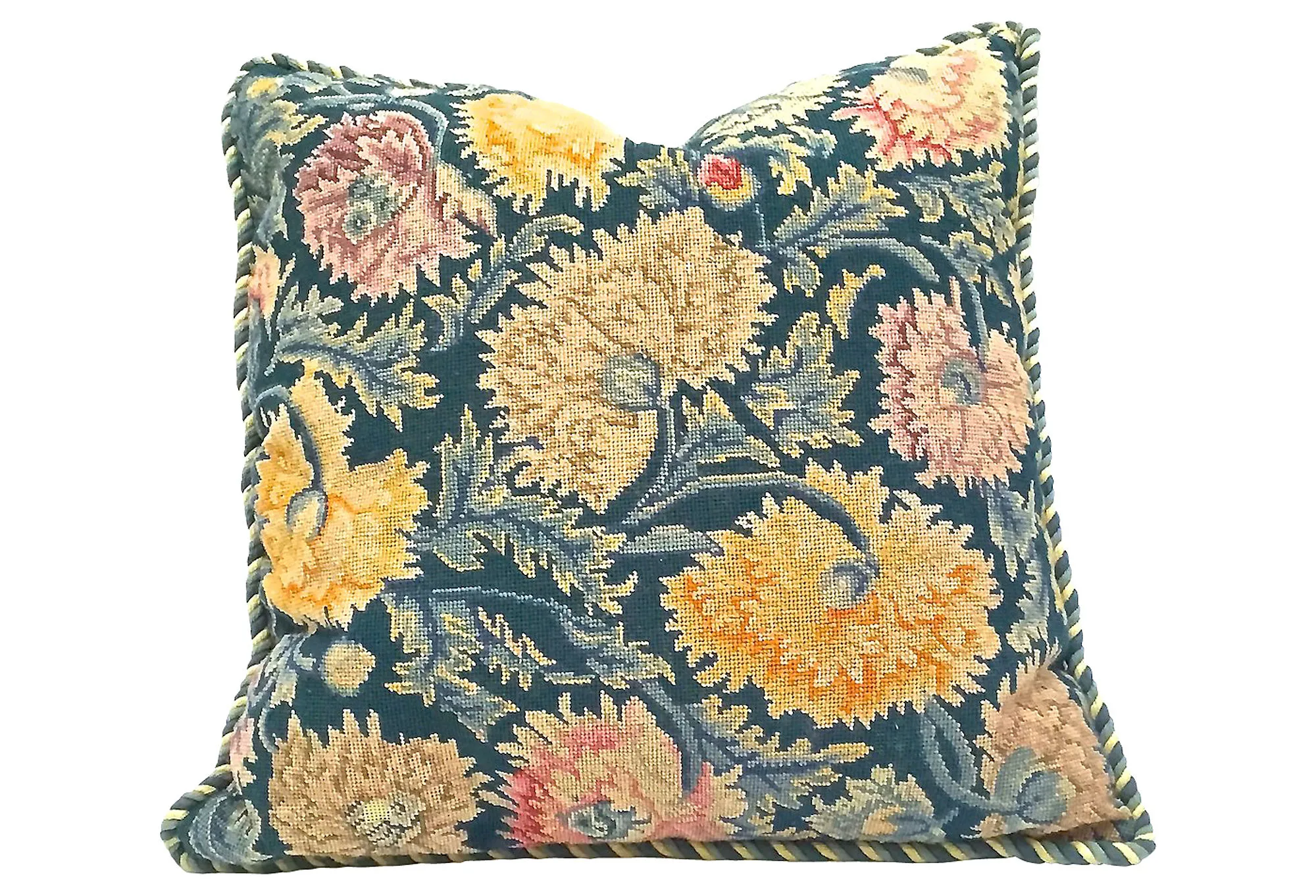 Floral Needlepoint Pillow - Vermilion Designs