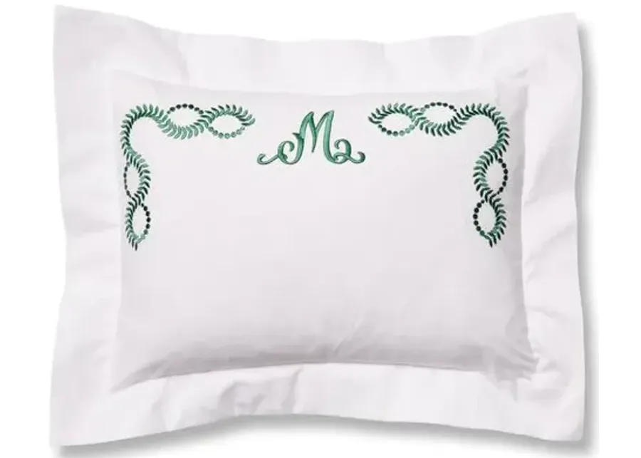 Wheat Monogram Boudoir Sham - White/Green - Hamburg House