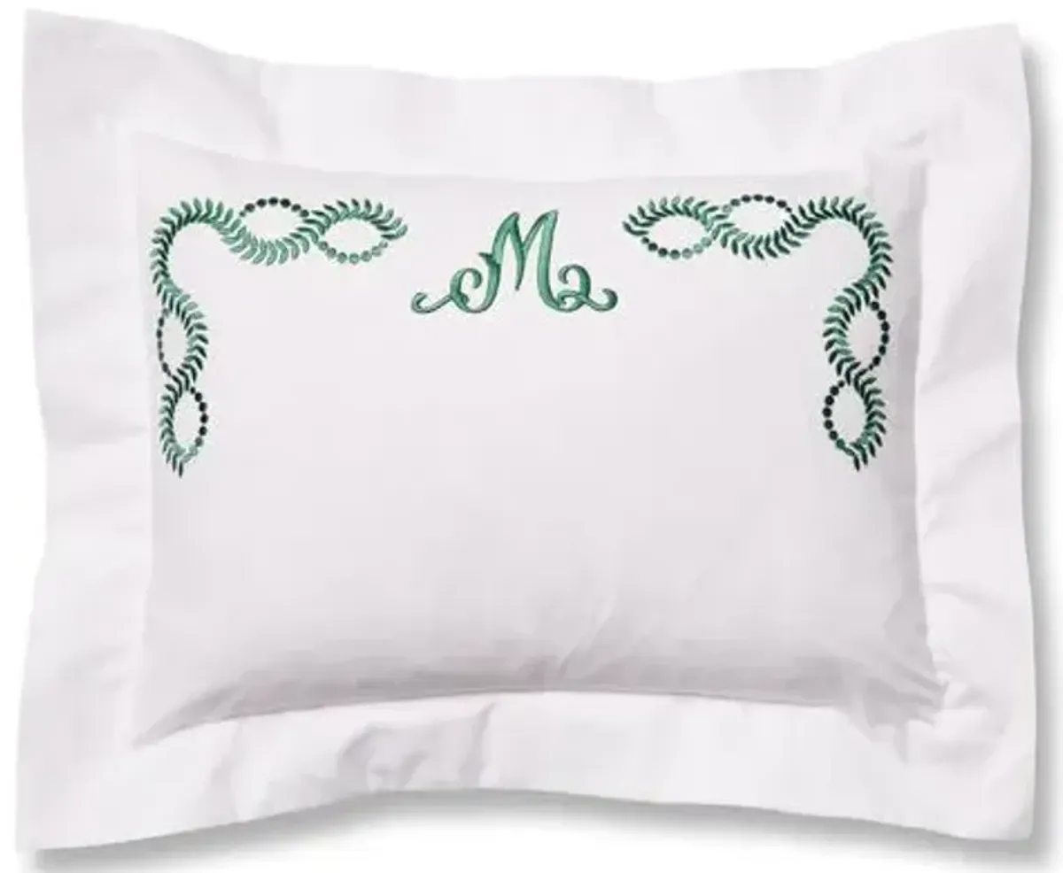 Wheat Monogram Boudoir Sham - White/Green - Hamburg House