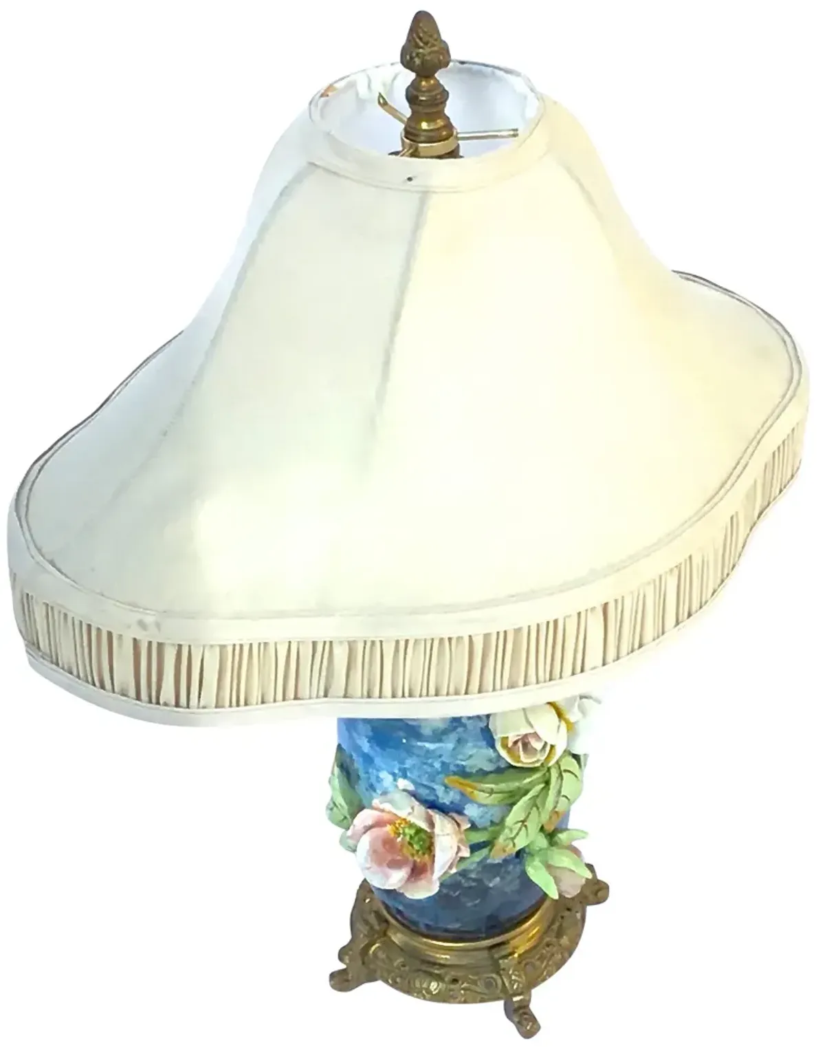 French Barbotine Majolica Floral Lamp - Vermilion Designs