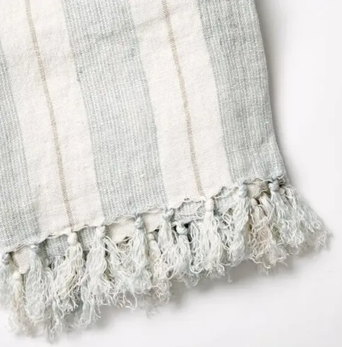 Laguna Linen Throw - Ocean/Natural - Pom Pom at Home - Gray, Fringed